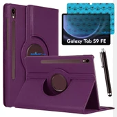 Samsung Galaxy Tab S9 FE Uyumlu Tablet Kılıfı Ekran Koruyucu Kalem Set Mor thumbnail 1