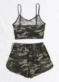 Kadın Kamuflaj Desenli Askılı Crop Top ve Şortlu Gecelik Takım thumbnail 2