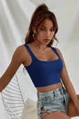 Kadın Lacivert Kalın Askılı Crop Top Büstiyer - Modern ve Şık Tasarım thumbnail 7