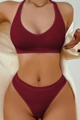 Kadın Bordo Seamless Tanga Sütyen Takım - Modern, Konforlu ve Günlük Kombinlere Uygun thumbnail 1