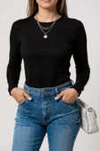 Kadın Siyah Uzun Kollu Fit Basic Crop Top Bluz thumbnail 2