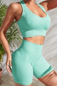 Kadın Açık Mavi Yüksek Bel Çapraz Sırt Detaylı Şortlu Gecelik Takım thumbnail 5