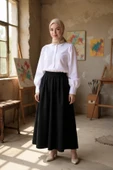 Kadın Siyah Double Kumaş Beli Lastikli Cepli Etek thumbnail 1