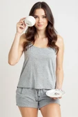 Kadın Gri Şortlu Penye Gecelik Takımı - Modern, Konforlu ve Günlük Kombinlere Uygun thumbnail 3