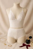 Kadın Beyaz Dantel Bralet Şort Takımı - Romantik ve Zarif İç Giyim thumbnail 2