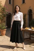 Kadın Siyah Double Kumaş Beli Lastikli Cepli Etek thumbnail 6