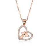 Gümüş Rose Kalbin İçinde Üç Kalp Kolye thumbnail 1