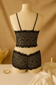 Kadın Siyah Dantel Bralet Şort Takımı - Şık, Zarif ve Feminen İç Giyim thumbnail 6
