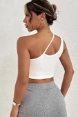 Kadın Beyaz Tek Omuzlu Çapraz Askılı Crop Top Büstiyer thumbnail 5