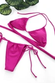 Kadın Fuşya Yandan Bağlamalı Tangalı Üçgen Bikini Mayo Takımı thumbnail 4