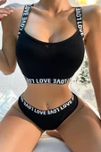 Kadın Siyah Çapraz Sırt Ve Love Yazı Detaylı Iç Çamaşır Takımı - Modern, Konforlu thumbnail 3