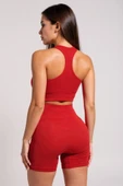 Kadın Kırmızı Yüksek Bel Çapraz Sırt Detaylı Şortlu Gecelik Takım - Modern, Konforlu ve Günlük Kombinlere Uygun thumbnail 3
