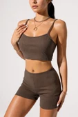 Kadın Kahverengi Şortlu Kaşkorse Gecelik Takım - Modern, Konforlu ve Günlük Kombinlere Uygun thumbnail 6
