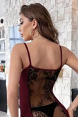 Kadın Bordo Sırt Kısmı Komple Dantelli Mini Gecelik - Modern ve Şık Tasarım thumbnail 3