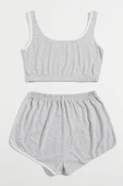 Kadın Gri Askılı Crop Top ve Şortlu Gecelik Takım thumbnail 2