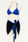 Kadın Mavi Pareolu Yandan ve Boyundan Bağlamalı 3'lü Bikini Takımı thumbnail 2