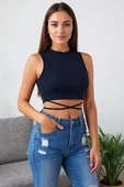 Kadın Lacivert Çapraz Bağlamalı Crop Top Büstiyer - Modern ve Şık Tasarım thumbnail 3
