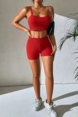Kadın Kırmızı Şortlu Kaşkorse Gecelik Takım - Modern, Konforlu ve Günlük Kombinlere Uygun thumbnail 4