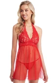 Kadın Kırmızı Dantelli Transparan Şık Gecelik Takım - Modern, Konforlu ve Günlük Kombinlere Uygun thumbnail 3