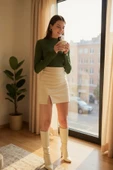 Kadın Haki Yeşili Parmak Detaylı Esnek Uzun Kollu Body thumbnail 2