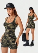 Kadın Kamuflaj Desenli Kalın Askılı Şortlu Tulum Gecelik - Modern ve Şık Tasarım thumbnail 1