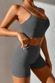 Kadın Antrasit Gri Şortlu Kaşkorse Gecelik Takım - Modern, Konforlu ve Günlük Kombinlere Uygun thumbnail 4