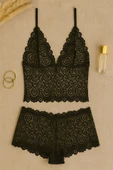 Kadın Siyah Dantel Bralet Şort Takımı - Şık, Zarif ve Feminen İç Giyim thumbnail 4