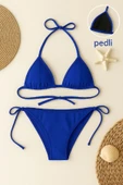 Kadın Mavi Yandan ve Boyundan Bağlamalı Bikini Mayo Takımı thumbnail 1