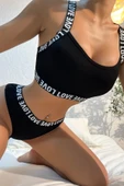 Kadın Siyah Çapraz Sırt Ve Love Yazı Detaylı Iç Çamaşır Takımı - Modern, Konforlu thumbnail 4