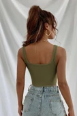 Kadın Haki Yeşili Kalın Askılı Crop Top Büstiyer - Modern ve Şık Tasarım thumbnail 2