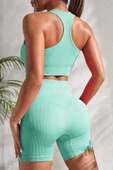 Kadın Açık Mavi Yüksek Bel Çapraz Sırt Detaylı Şortlu Gecelik Takım thumbnail 2