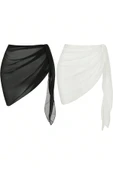 Kadın Siyah Beyaz Transparan Belden Bağlamalı Pareo 2'li - Modern ve Şık Tasarım thumbnail 1