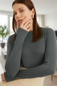 Kadın Antrasit Gri Parmak Detaylı Esnek Uzun Kollu Body thumbnail 1