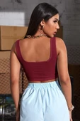 Kadın Bordo Kalın Askılı Crop Top Büstiyer - Modern ve Şık Tasarım thumbnail 2