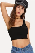 Kadın Siyah Tek Omuz Crop Büstiyer - Modern ve Şık Tasarım thumbnail 1