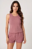 Kadın Tozlu Pembe Kenarları Fırfırlı Şortlu Kaşkorse Gecelik Takımı thumbnail 1