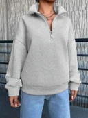 BİÇOMİ 3 iplik Şardonlu yarım fermuarlı sweatshirt gri thumbnail 1