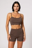 Kadın Kahverengi Şortlu Kaşkorse Gecelik Takım - Modern, Konforlu ve Günlük Kombinlere Uygun thumbnail 1