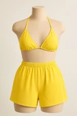 Kadın Sarı Şortlu Belden ve Boyundan Bağlamalı Bikini Takımı thumbnail 1
