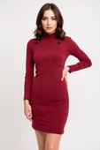 Kadın Bordo Kaşkorse Balıkçı Yaka Uzun Kollu Bodycon Mini Elbise - Şık, Rahat ve 4 Mevsim thumbnail 1