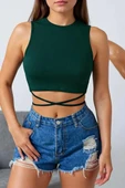 Kadın Yeşil Çapraz Bağlamalı Crop Top Büstiyer - Modern ve Şık Tasarım thumbnail 6