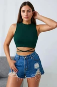 Kadın Yeşil Çapraz Bağlamalı Crop Top Büstiyer - Modern ve Şık Tasarım thumbnail 3