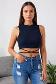 Kadın Lacivert Çapraz Bağlamalı Crop Top Büstiyer - Modern ve Şık Tasarım thumbnail 2