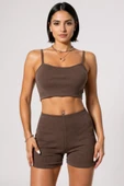 Kadın Kahverengi Şortlu Kaşkorse Gecelik Takım - Modern, Konforlu ve Günlük Kombinlere Uygun thumbnail 4