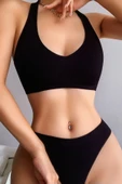 Kadın Siyah Seamless Tanga Sütyen Takım - Modern, Konforlu ve Günlük Kombinlere Uygun thumbnail 4