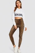 Kadın Leopar Desenli Yüksek Bel Dar Kesim Esnek Tayt - Modern ve Şık Tasarım thumbnail 4