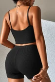 Kadın Siyah Şortlu Kaşkorse Gecelik Takım - Modern, Konforlu ve Günlük Kombinlere Uygun thumbnail 6