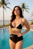 Kadın Siyah Beyaz Kaşkorse Yüksek Bel Bikini Takımı - Modern, Konforlu ve Günlük Kombinlere Uygun thumbnail 1