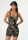 Kadın Kamuflaj Desenli Kalın Askılı Şortlu Tulum Gecelik - Modern ve Şık Tasarım thumbnail 6