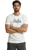 Zarif El Yazısı ''Italia'' ve Minimal Bayrak Baskılı Tasarım Premium Erkek Tişört thumbnail 4